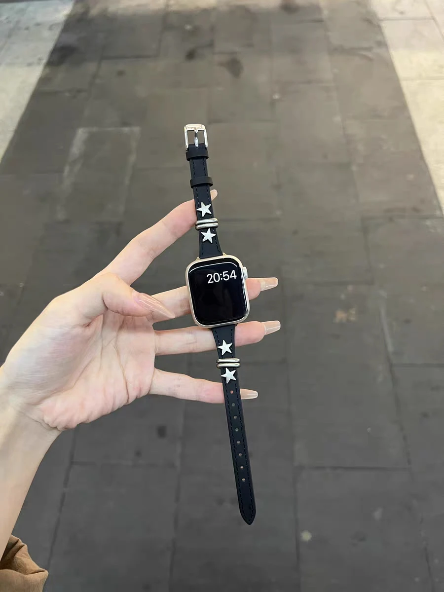 Leather loop Correa For Apple Watch band women thin 38mm 40mm 41mm 42mm 44mm 45mm 46mm 49mm Strap