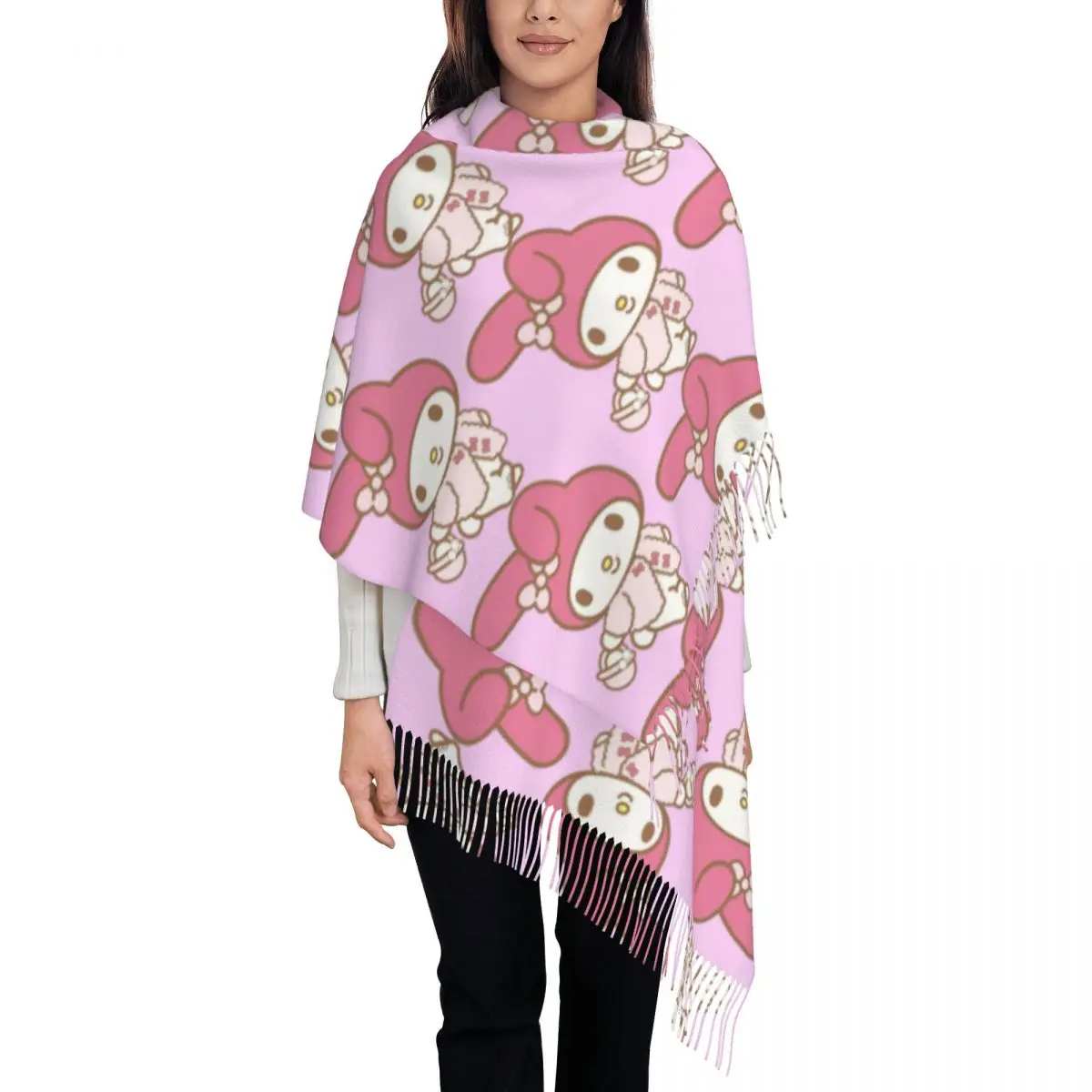 

Custom Luxury Melody Cartoon Tassel Scarf Women Winter Fall Warm Shawl Wrap Female Scarves