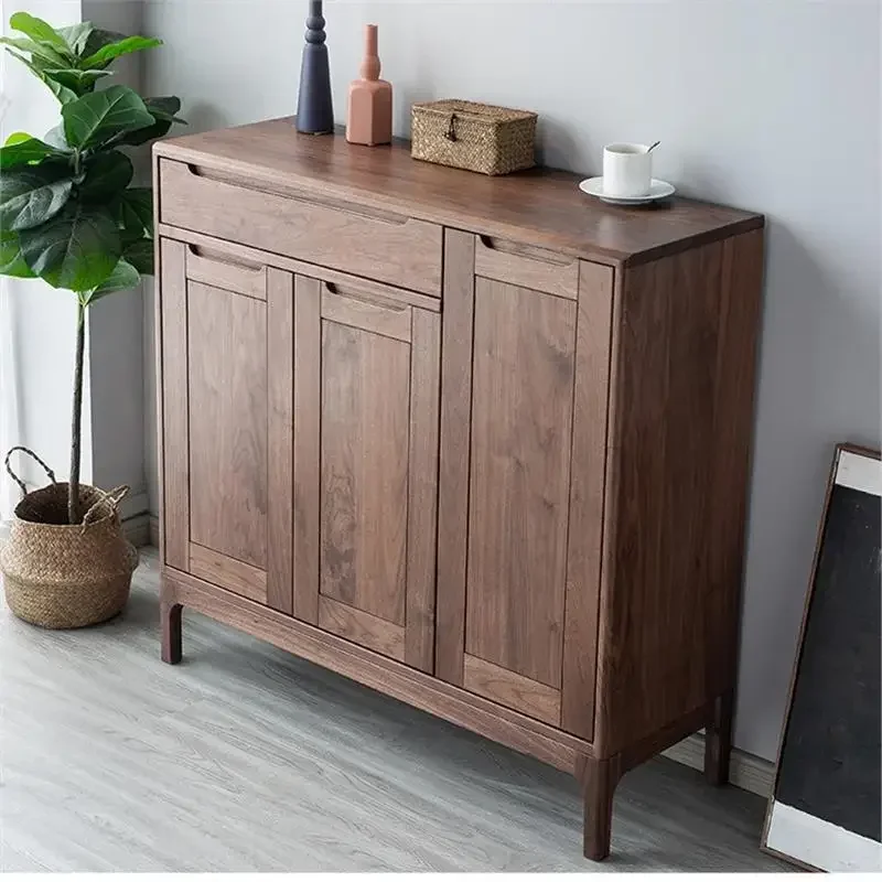 three-door shoe cabinet North American black walnut Japanese minimalist modern bedroom storage cabinet