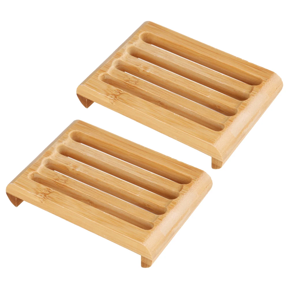 

2pcs Bamboo Soap Tray Scratch Resistant Drain Holder Kitchen Bathroom Toilet Saver Dish Drying Rack Non Metal Portable