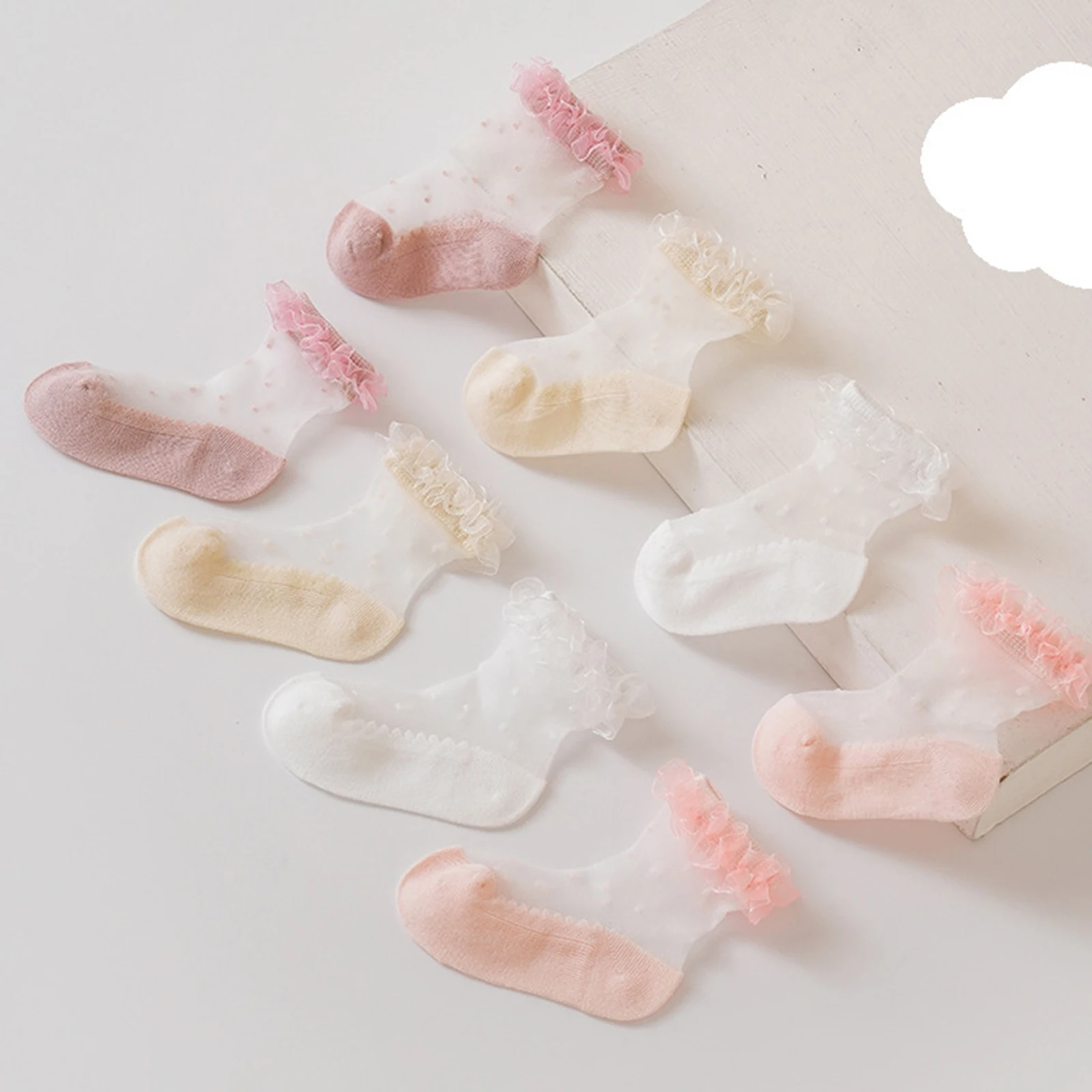 Infant Baby Girls Ruffle Mesh Socks Sheer Dot Jacquard Frilly Ankle Socks Cute Princess Dress Socks