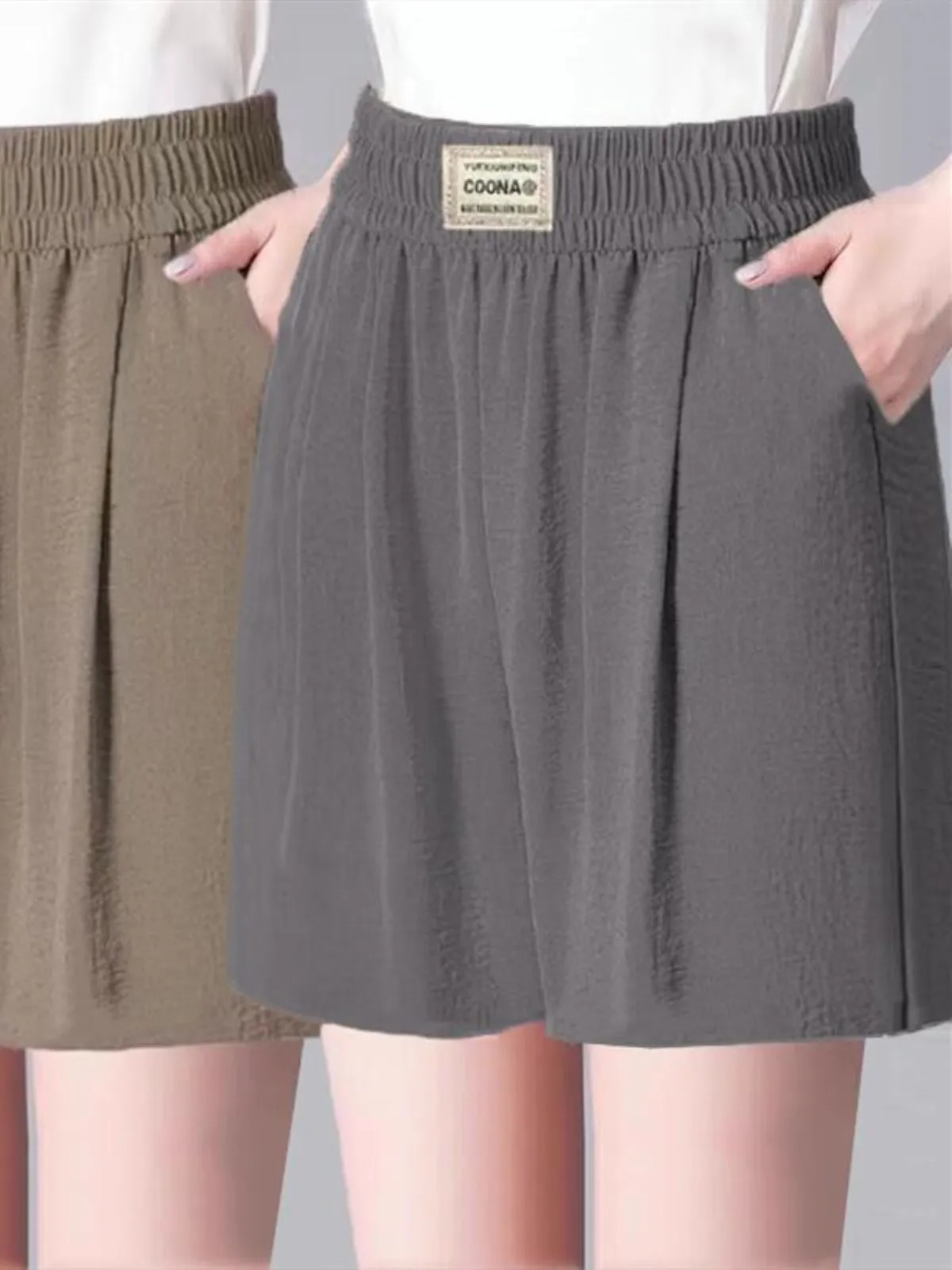 여성용 여름 얇은 와이드 레그 오부 바지 순색 루즈 슬림 엄마용 티포인트 아이스 실크 린넨 캐주얼 바지