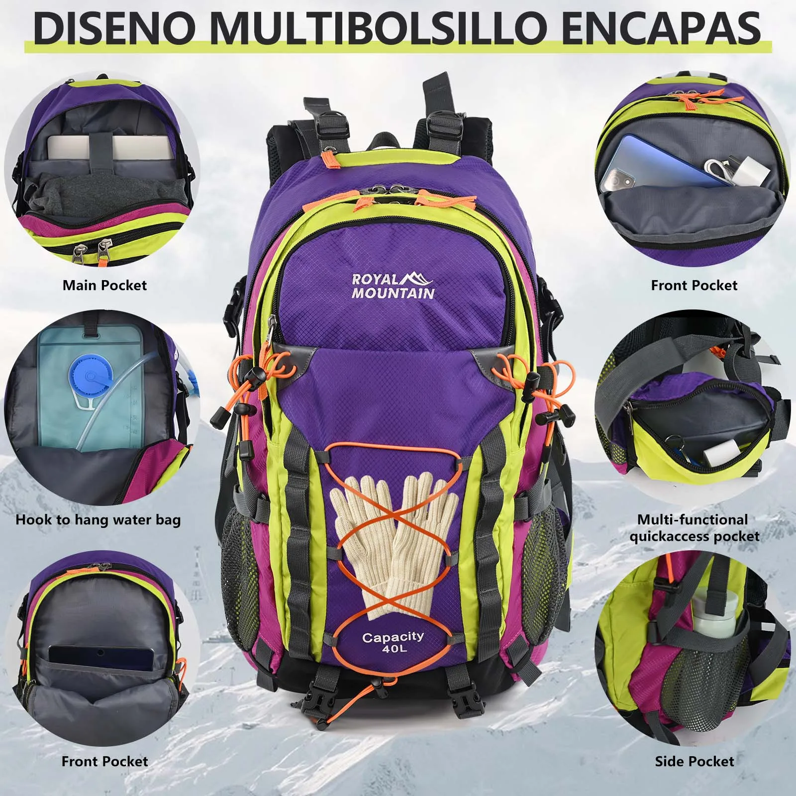 30L Wander- und Outdoor-Rucksack mit Regenschutz, wasserabweisendem Stoff, mehreren Fächern, geeignet für alle Geschlechter und jede Umgebung – Detail 3