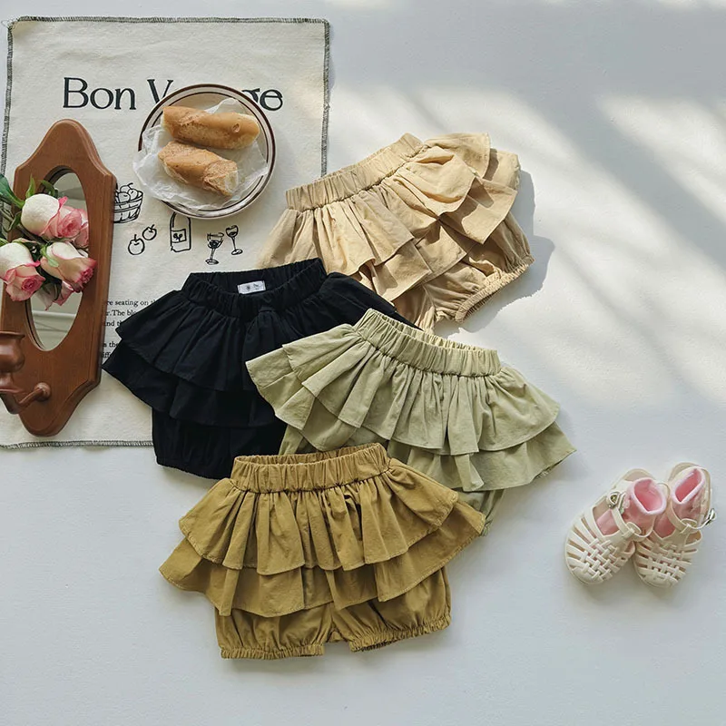 

2024 Summer Little Girls Shorts Korean Solid Lantern Babys Girls Cake Shorts Muslin Thin Multicolor Avaiable Toddler Girl Shorts