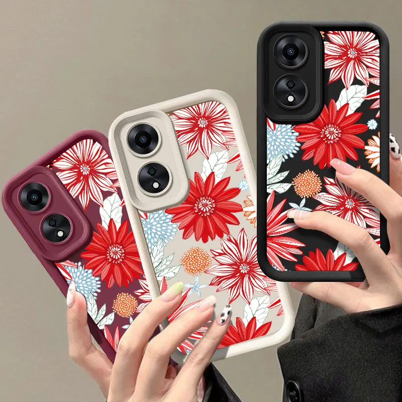 Flower Fashine Case For OPPO A3X A17 A38 A54 A55 A57 A58 A60 A73 A74 A76 A78 A94 A98 5G Shockproof Soft Cover Coque Shell