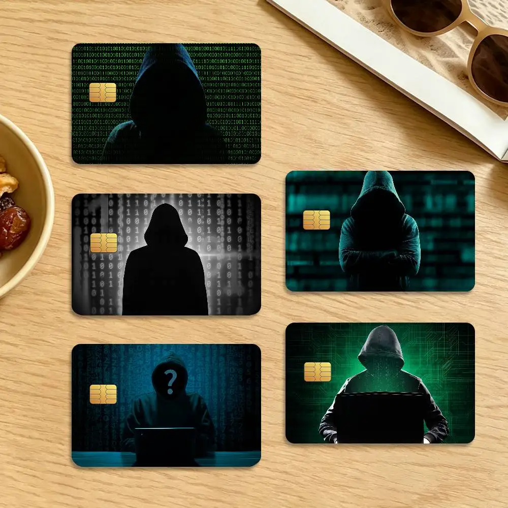 Hacker Black Personalized Code Pattern Waterproof Anti-Scratch Card Skin Stickers 4Pcs Stylish Decor Covers for Credit & Debit