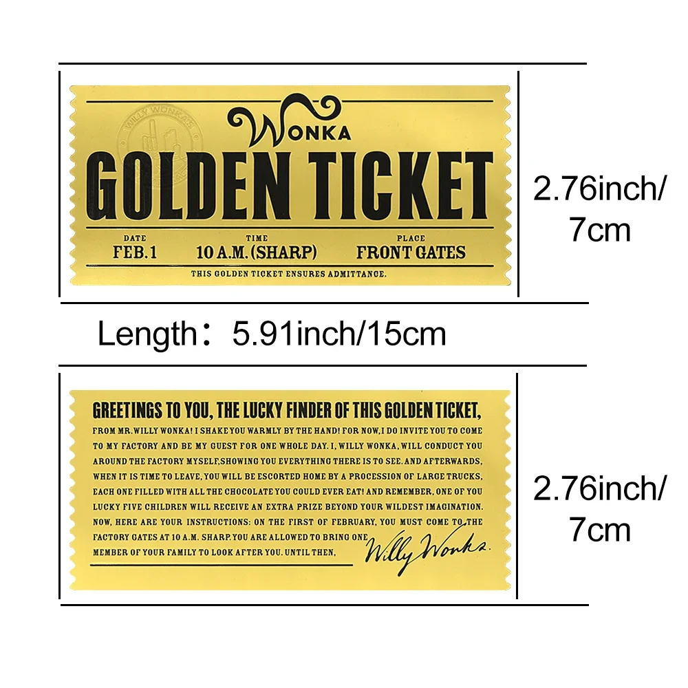 Wonka Golden Ticket Charlie Chocolate Factory Gold Foil Plastic Card Art Collection Memorial Gift