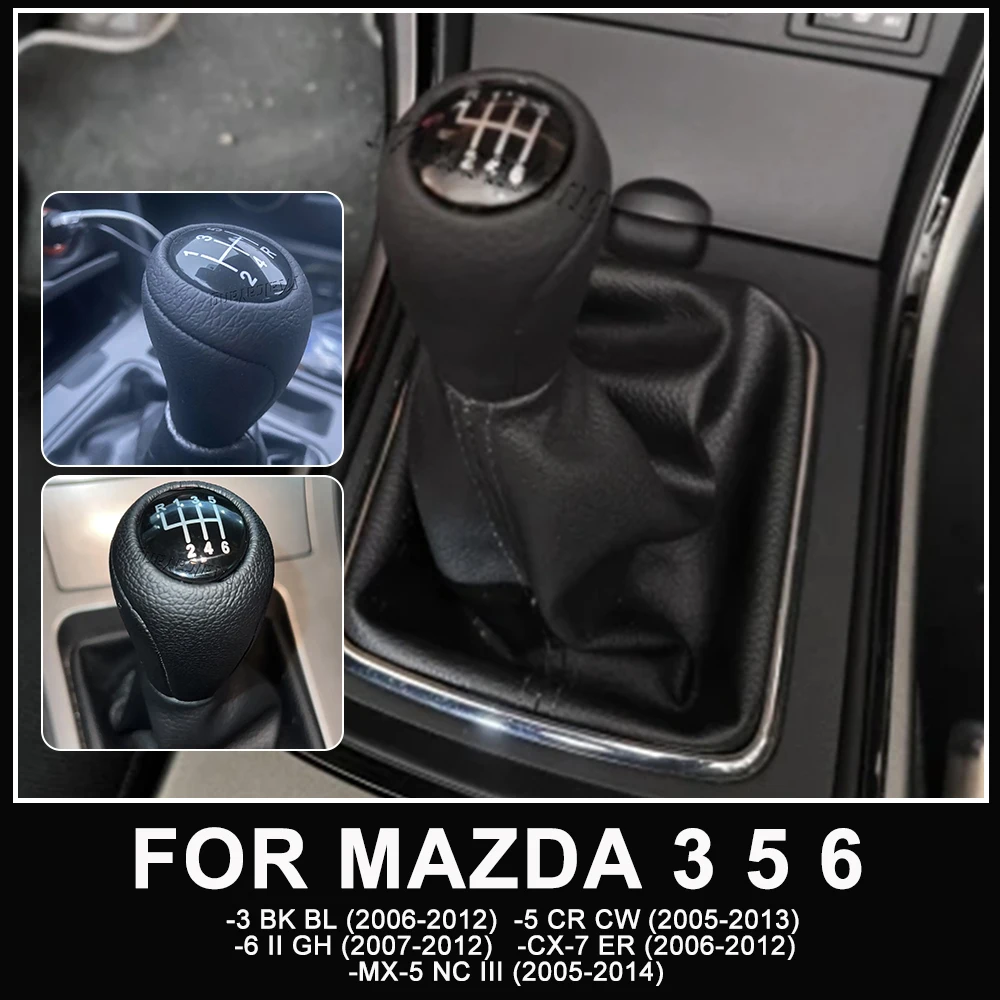 5/6-Speed Gear Shift Knob for MAZDA 3 BK BL 5 CR CW 6 II GH CX-7 ER MX-5 NC III 23 MT PU Leather Shifter Lever Arm Headball