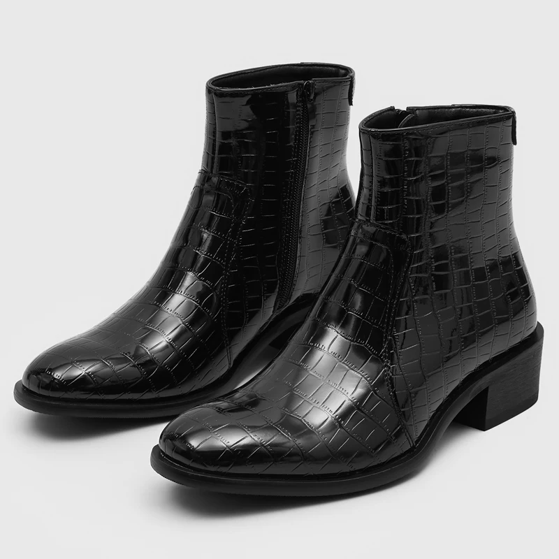 Men Business Leisure Crocodile Pattern Chelsea Boots with Side Zipper Breathable  Comfortable High End Fashion