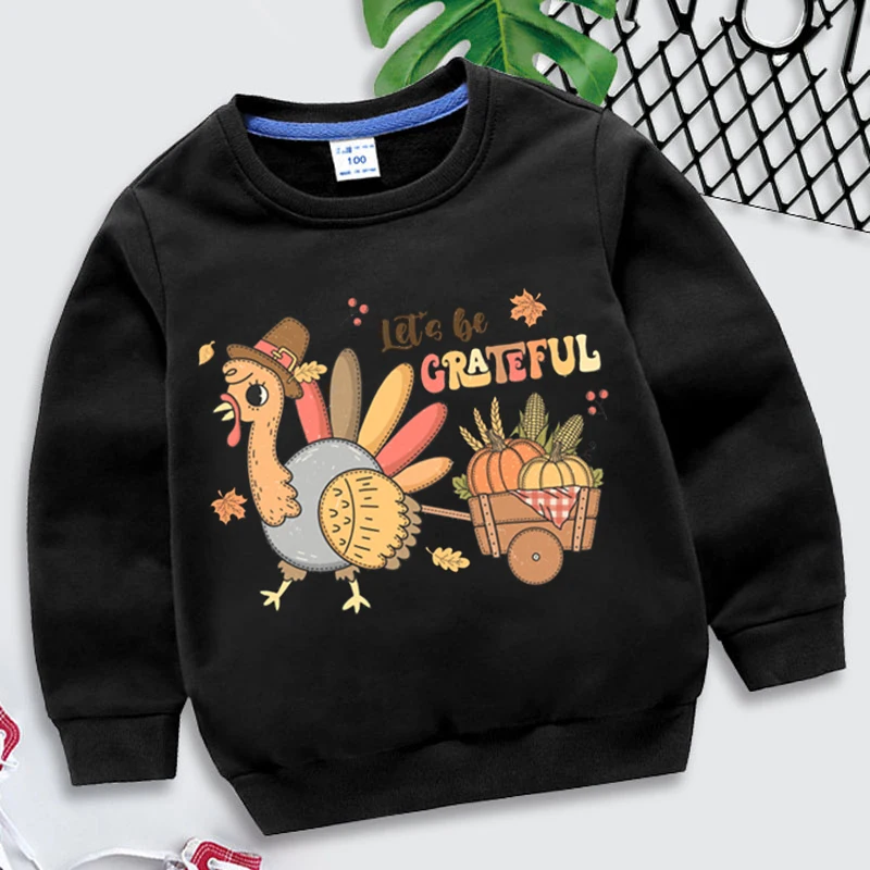 Happy Thanksgiving Turkey Sweater Boys Girls Fall Season Trending Hoodies Baby Cute Turkey Fall Thanksgiving Retro Sweatshirts