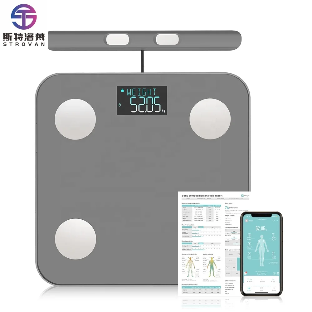 8 Electrode Tempered Safety Glass for Bluetooth Smart LCD Body Fat Scale Analyzer 180kg Weight Capacity Battery Powered