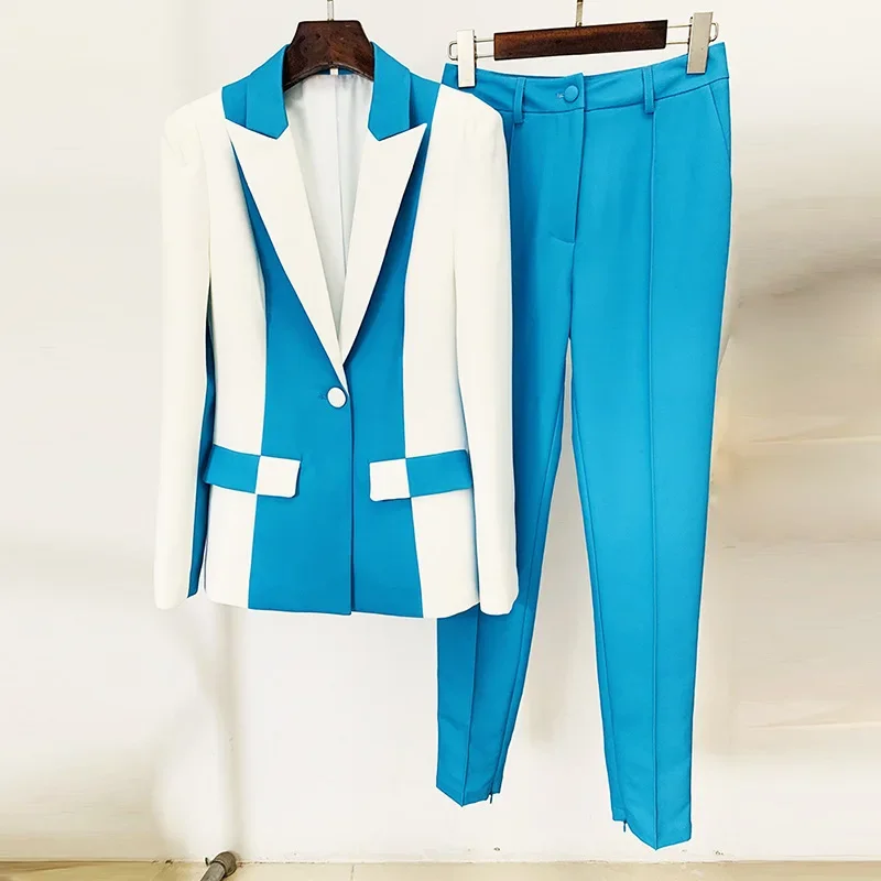 Women's Suit, Business Birthday Party, Dance Ball, Contrasting Colors, One Button Suit, Small Leg Pants Set, Two-piece Set