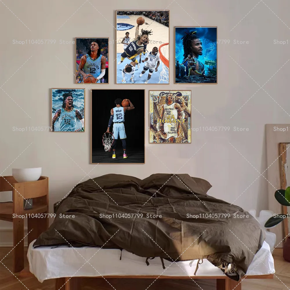 1PC Ja Morant Poster Self-adhesive Art Waterproof Paper Sticker Coffee House Bar Room Wall Decor