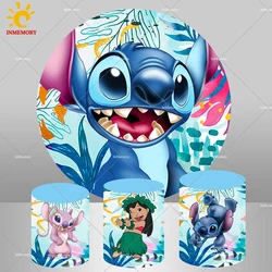 Cartoon Stitch Round Backdrop Cover for Baby Shower Party Decorations Beach Hawaii Lilo Kids Birthday Candy Table Cylinder Cover