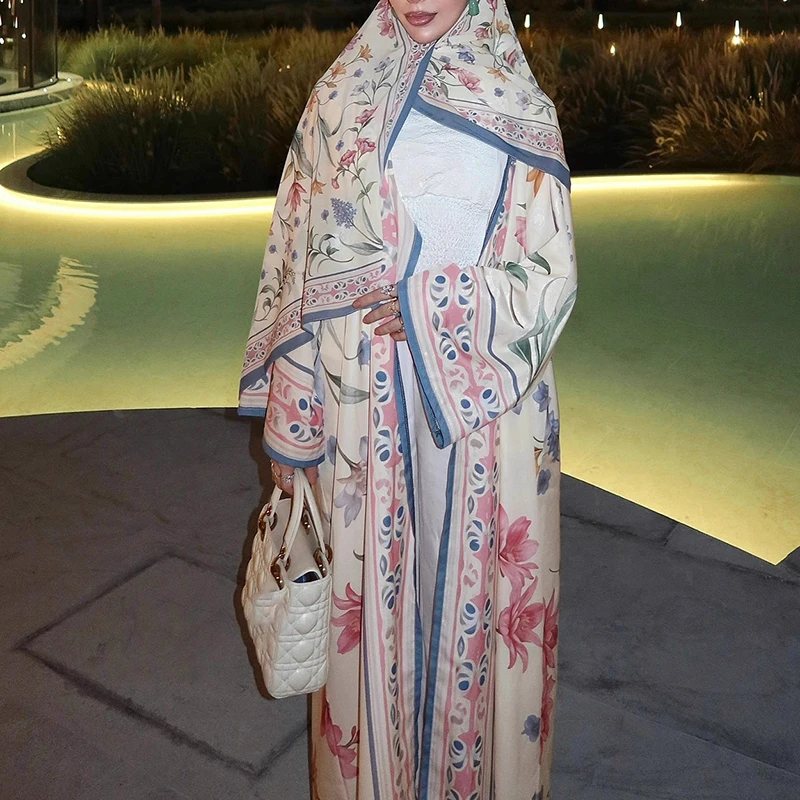 Cardigans Maxi à imprimé Floral musulman, décontracté, manches longues, col en v, manteau de trajet, tempérament, taille haute, vêtements de fête pour dames, nouvelle collection automne