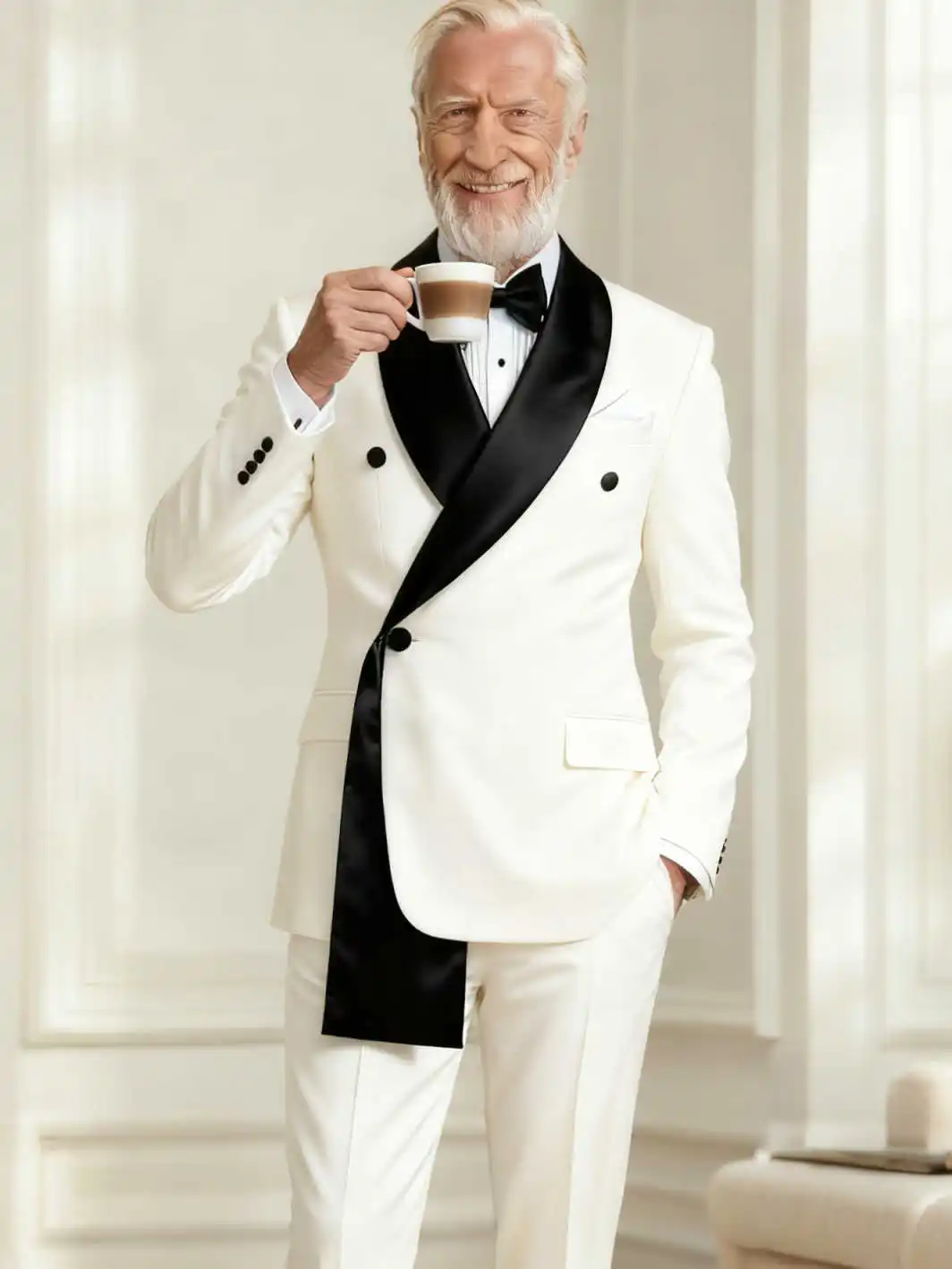 حار بيع الرجال الياقة غير النظامية أبيض وأسود تقسم زر واحد البدلة سترة جديدة الرجال معطف قطعة واحدة #5