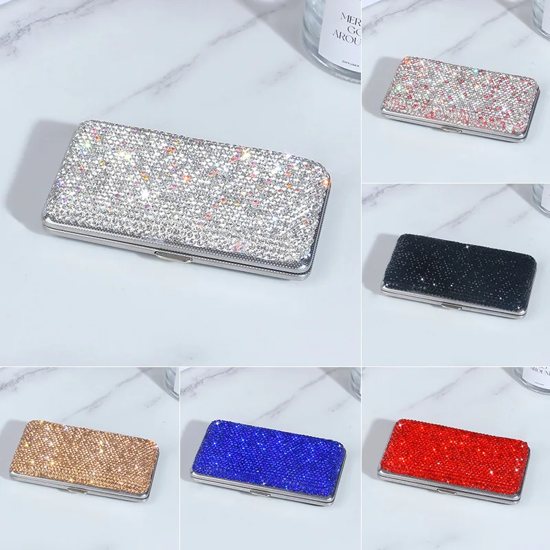

Bling Rhinestone Cigarette Case Shiny Portable Tin Slim Organizer Storage Box Luxury Cigarette Accessories10-20 Capacity