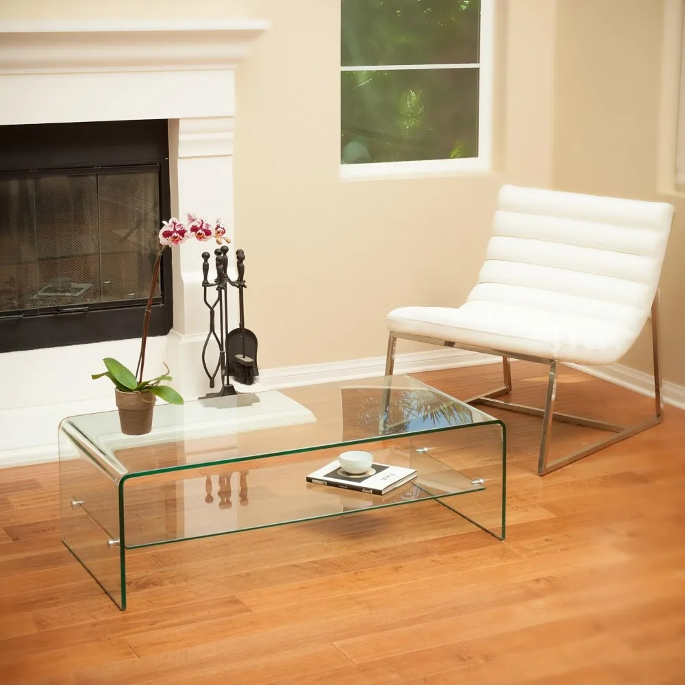 Ramona Glass Coffee Table with Shelf, Transparent