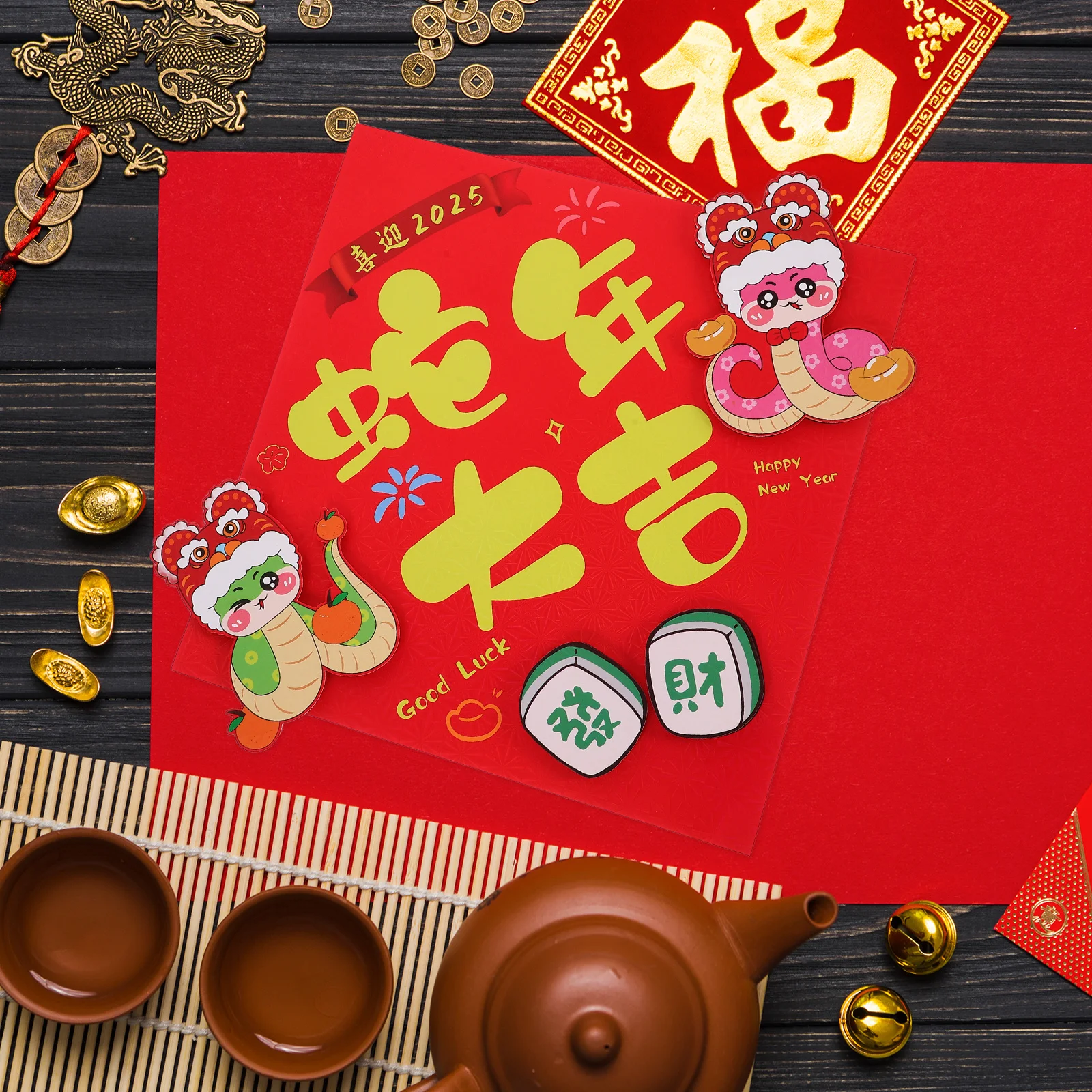 Китайские новогодние наклейки, красный весенний фестиваль, наклейки на стены, статический съемный персонаж Фу для украшения дома, окна, двери