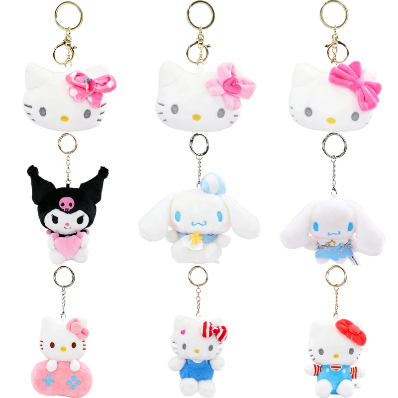 Original Sanrio Kawaii Kuromi Hello Kitty Cartoon Plush Toys Keychains Cute Anime Cinnamoroll Stuffed Peluche Dolls Pendant Gif