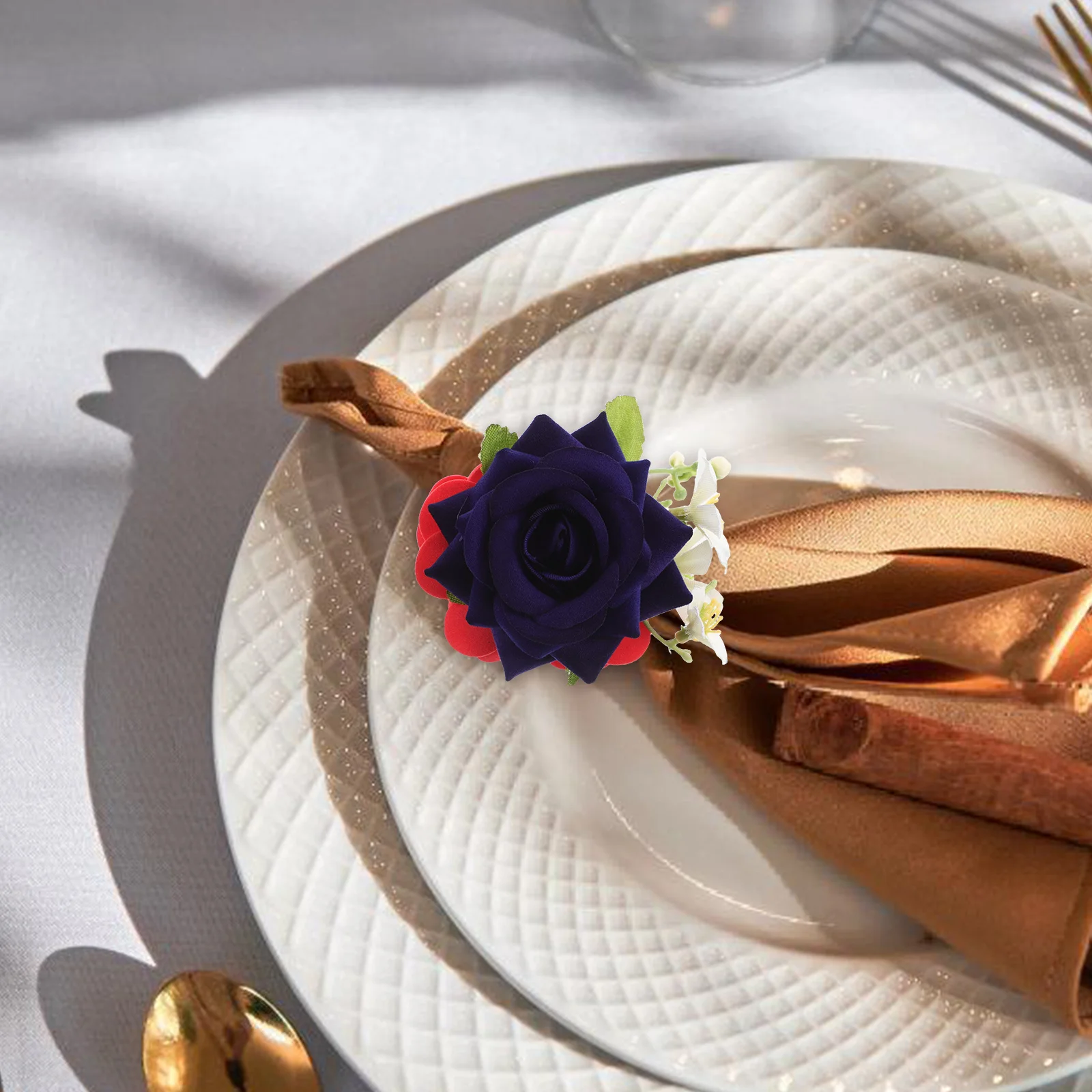 

Artificial Flower Napkin Ring Dining Serviette Buckle Holder Rings Desktop Floral Independence Day Silk Cloth