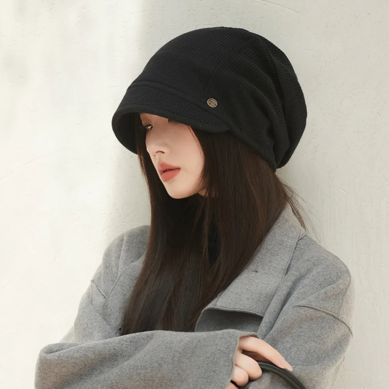 

New Japanese style thin spring-autumn women's cap for small face pullover big head circumference slouchy plain face Baotou cap