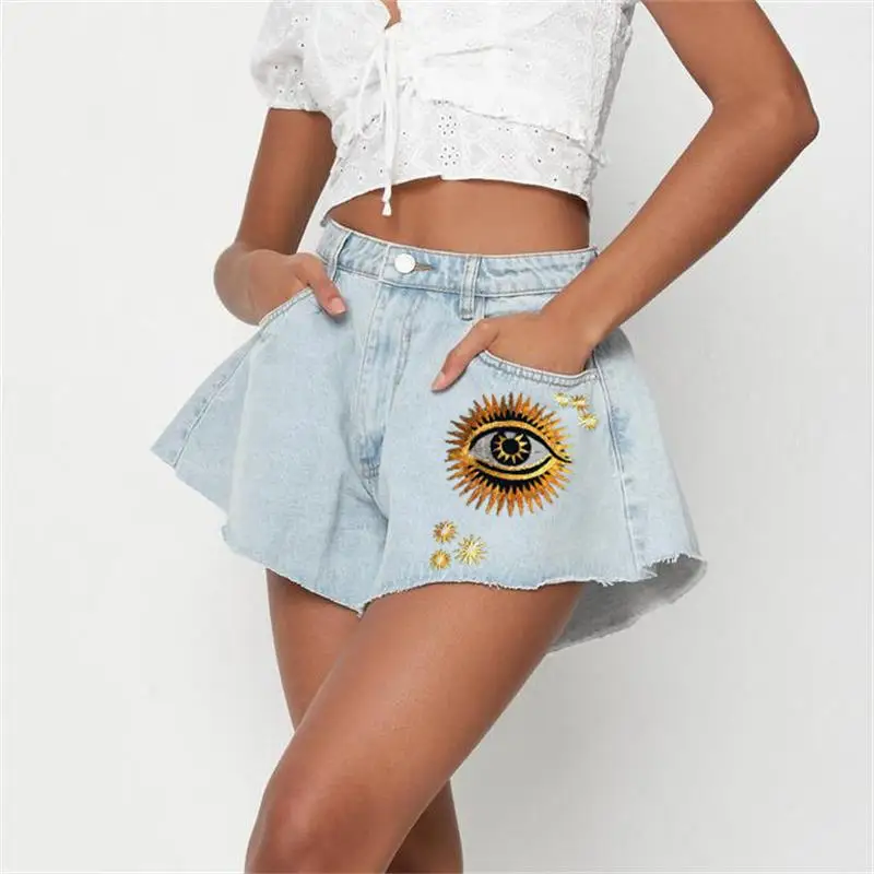 

Women's Denim Shorts 2024 Summer New Fashion Trend Print Korean Japanese Casual Plus Size Shorts