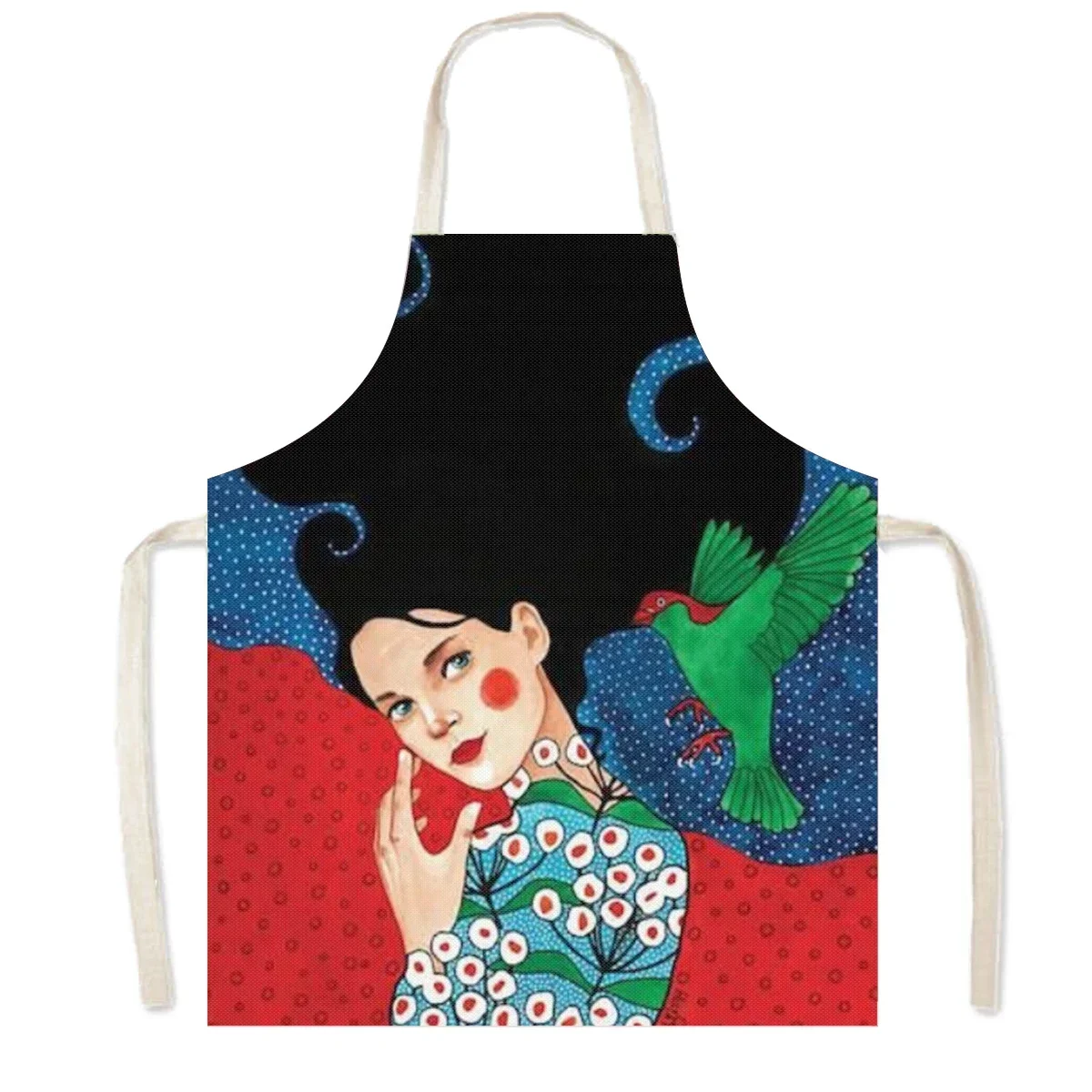 Vintage Painting Art Girl Print Kitchen Apron Oil Painting Women Baking Household Cleaning Tools Waiter Chef Cooking Pinafore