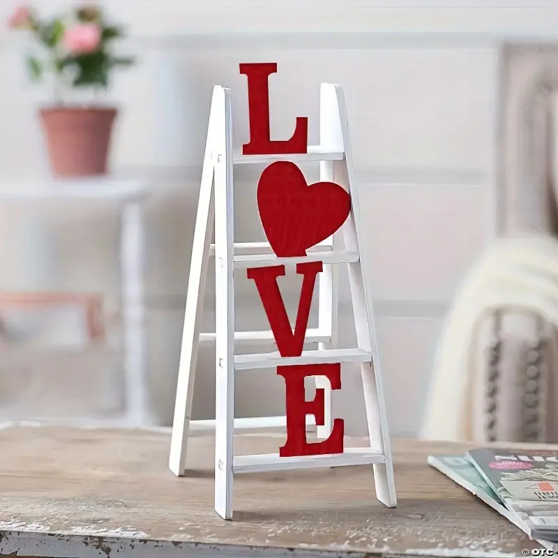 Valentine'S Day Wooden Ladder Decoration - Oval Love Theme Manufactured Wood Cupid Sign For Wedding, Engagement, Thanksgiving