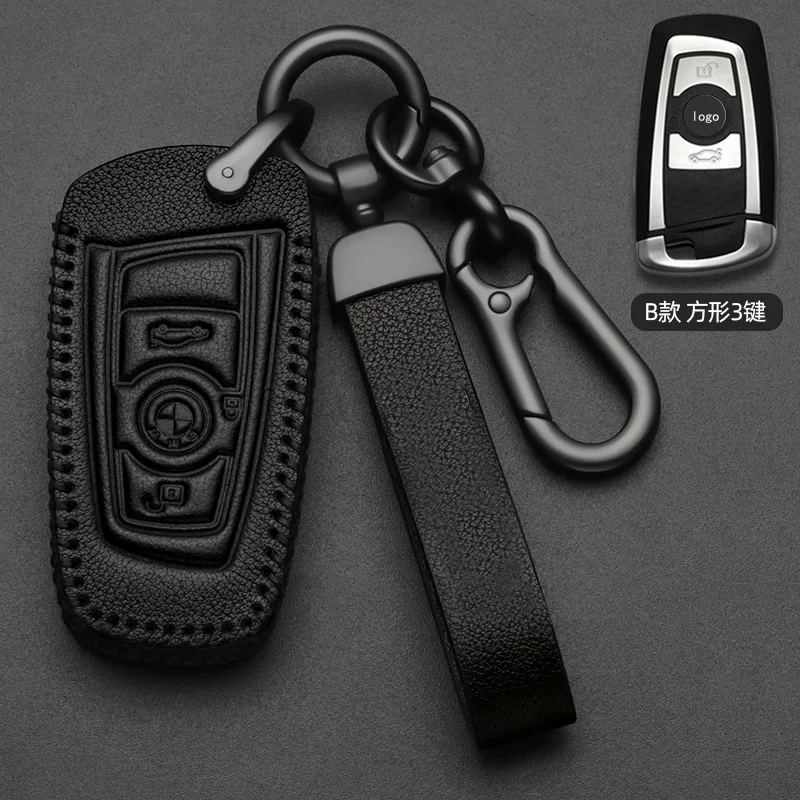 For BMW 3 5 7 Serial 520 525 530 540 320 325 330 X2 X3 X4 X5 I3 Ix3 Leather Car Key Case Shell Keychain Keyring Car Accessories