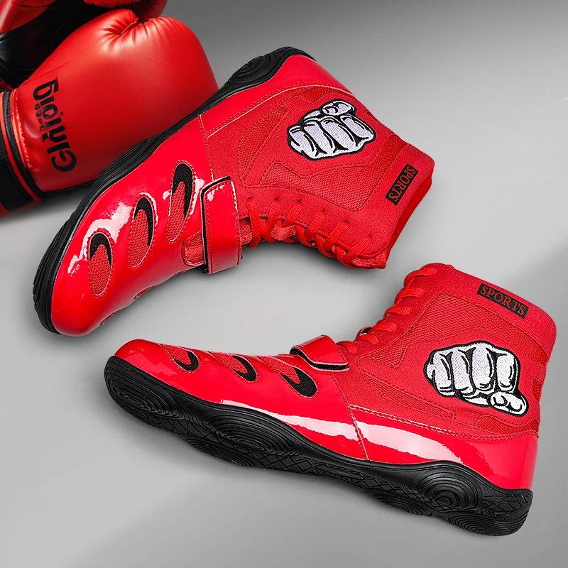 Men's Large Wrestling Shoes Mesh Breathable Boxing Anti slip Wear Resistant Sneakers Fashionable Casual High Top Footwear