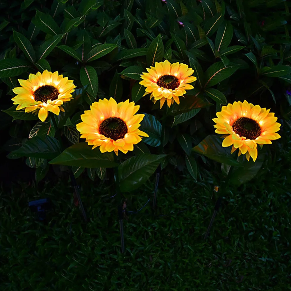 LED Sunflower Lawn Walkway Lighting Waterproof Solar Decorative Pathway Landscape Lights  Automatic Switch for Courtyard