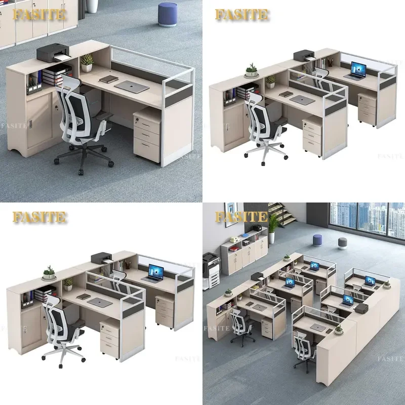 For Office Staff Desk with Partition Screen Financial Workstation Cubicle Desk and Chair Combo Modern Furniture for Workplace