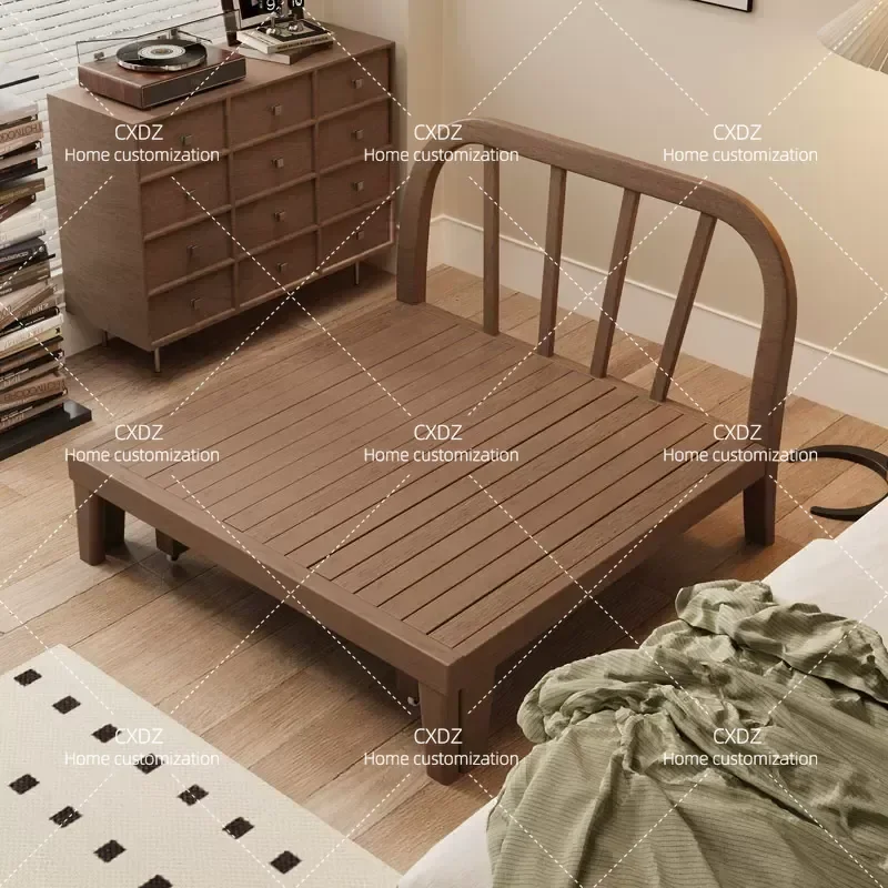 New Ash Wood Solid Wood Foldable Sofa Bed Dual Purpose for Bedroom Study Living Room Cocoa Removable Retractable Bed
