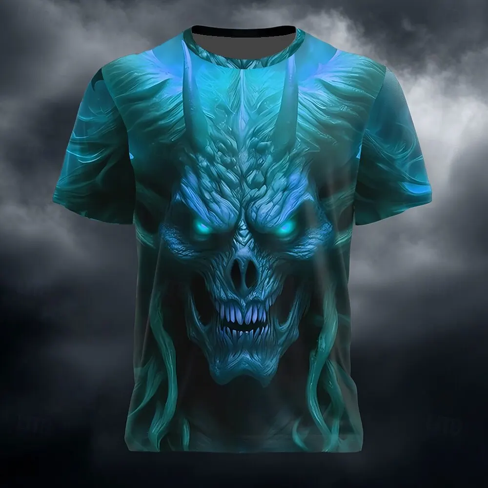 

Horror Skull Devil Pattern Men's T-Shirts Hip Hop Trend Fashion Loose T shirt Harajuku Street Style Crew Neck Short Sleeve Top