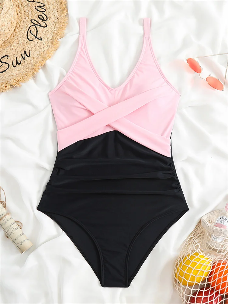 

One Piece Swimsuit Women Swimwear 2024 New Solid Sling Bathing Suit For Female Tummy Control Monokini Swimming Beach Wear Summer