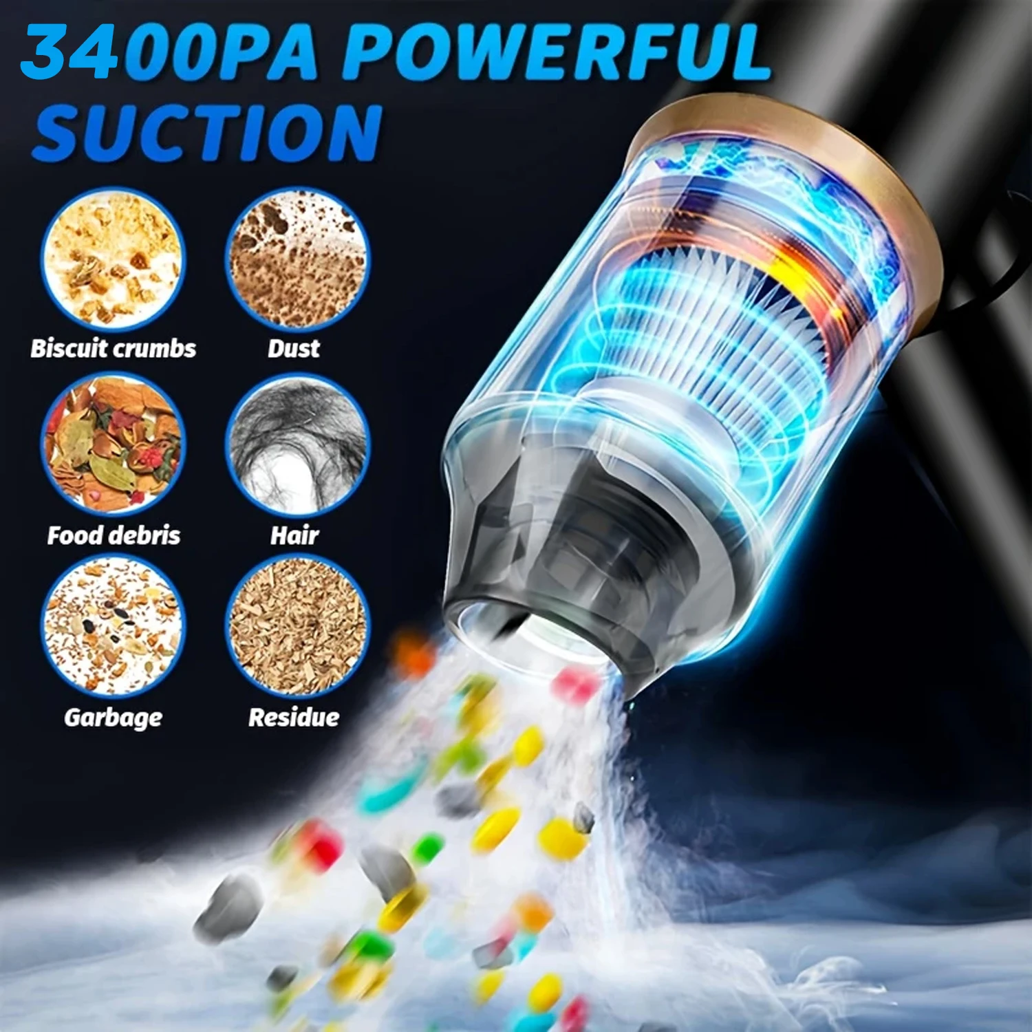 3-in-1 Cordless Handheld Vacuum Cleaner, Rechargeable Stick Vacuum with Cyclone Suction for PC Dust Removal, Car, Home & Office