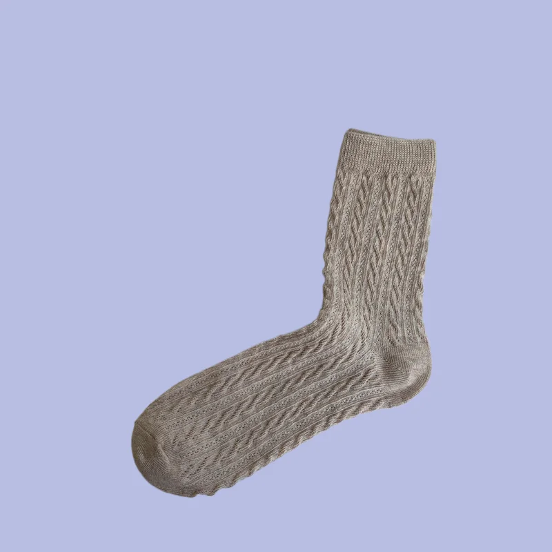 3/10 Pairs New Retro Women's Middle-tube Socks Thin Cute Twisted Solid Color Student Casual Stacked Socks