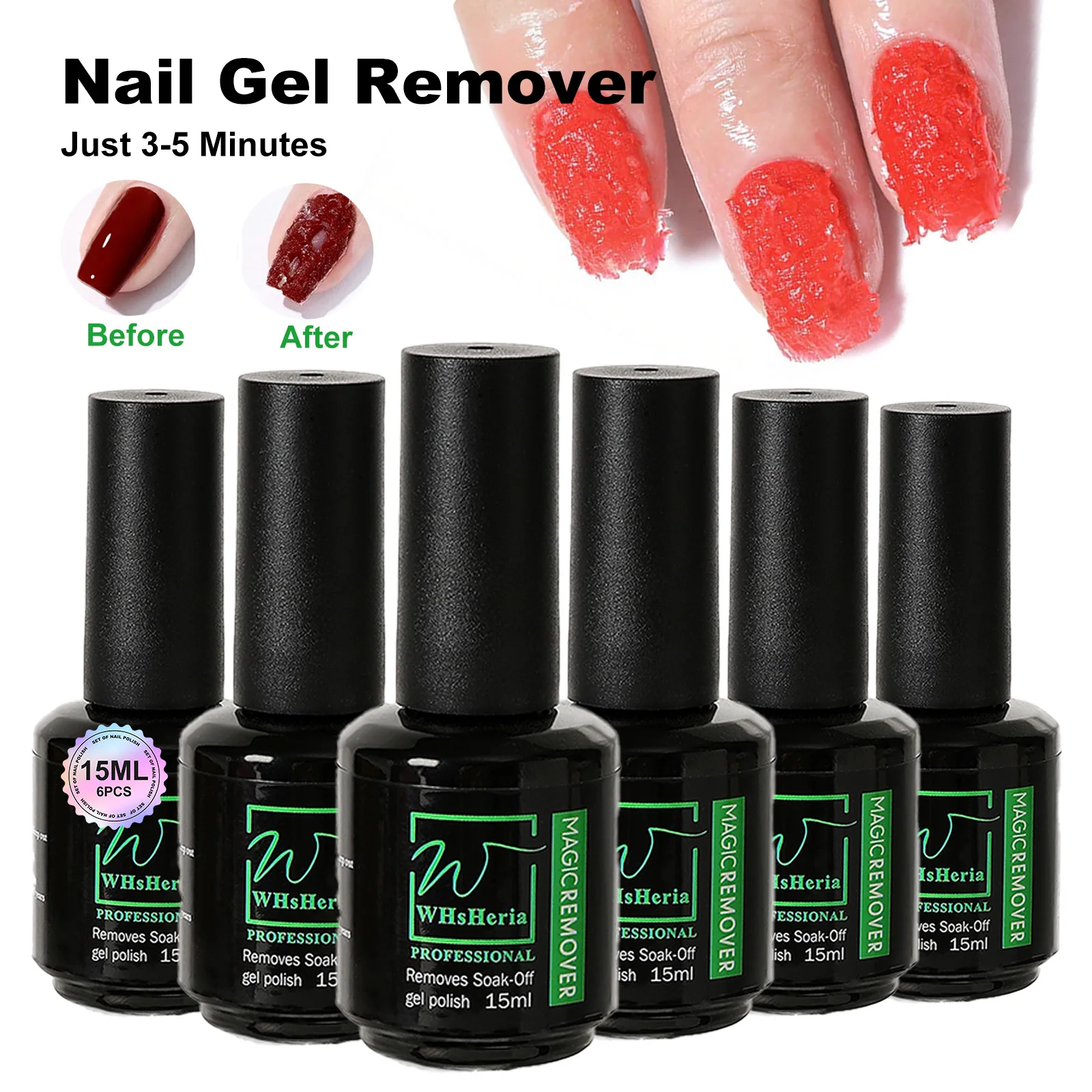 

6pcs 15ml Gel Nail Polish Remover Soak-Off Gel Polish Remover, 1pc Removes Nail Polish In 2-5 Minutes 15ml 0.5fl.Oz