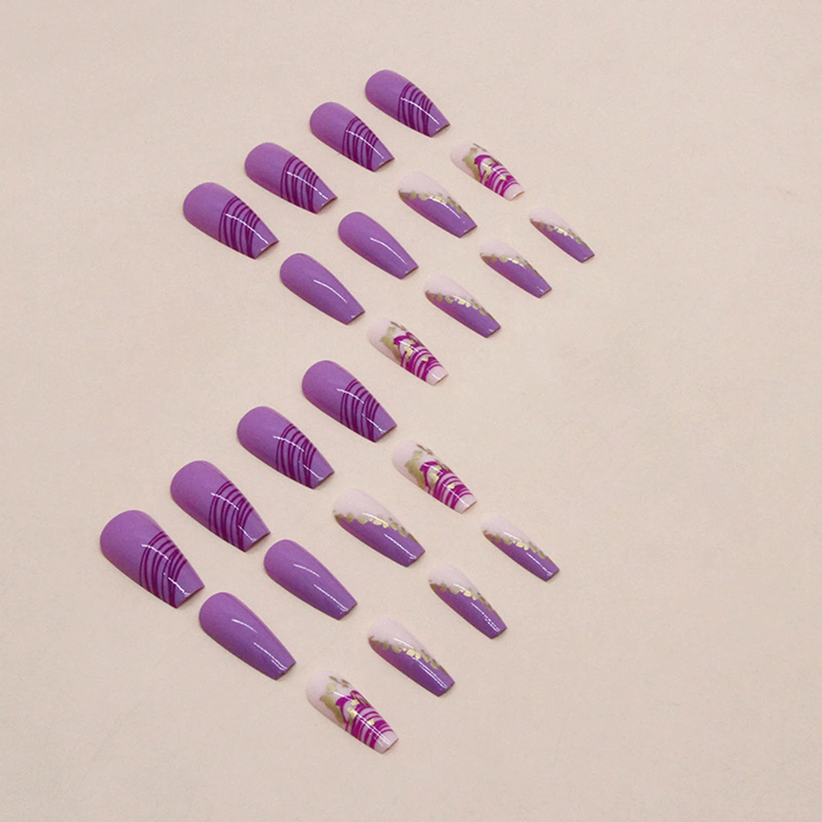 Glossy Purple Square Fake Nails Easy to Apply & Remove Reusable Nails for Fingernail DIY at Home