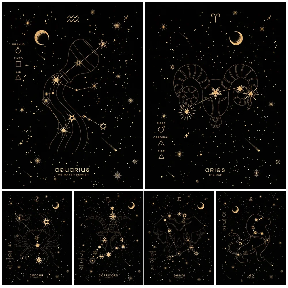 

Taurus,Pisces,Cancer,Scorpio Zodiac Wall Art Canvas Painting Astrology Horoscope Signs Celestial Artwork Poster Print Decoration
