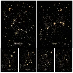 Taurus,Pisces,Cancer,Scorpio Zodiac Wall Art Canvas Painting Astrology Horoscope Signs Celestial Artwork Poster Print Decoration