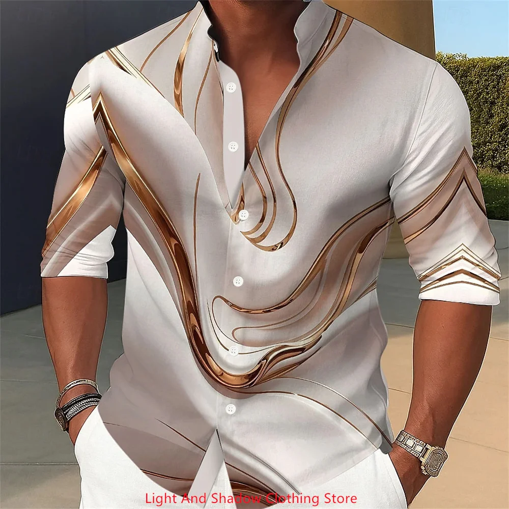 

Men's plus Size Abstract Liquid Art Shirt Long Sleeve Casual Vacation Fashion Stand Collar Design for Summer Spring Autumn