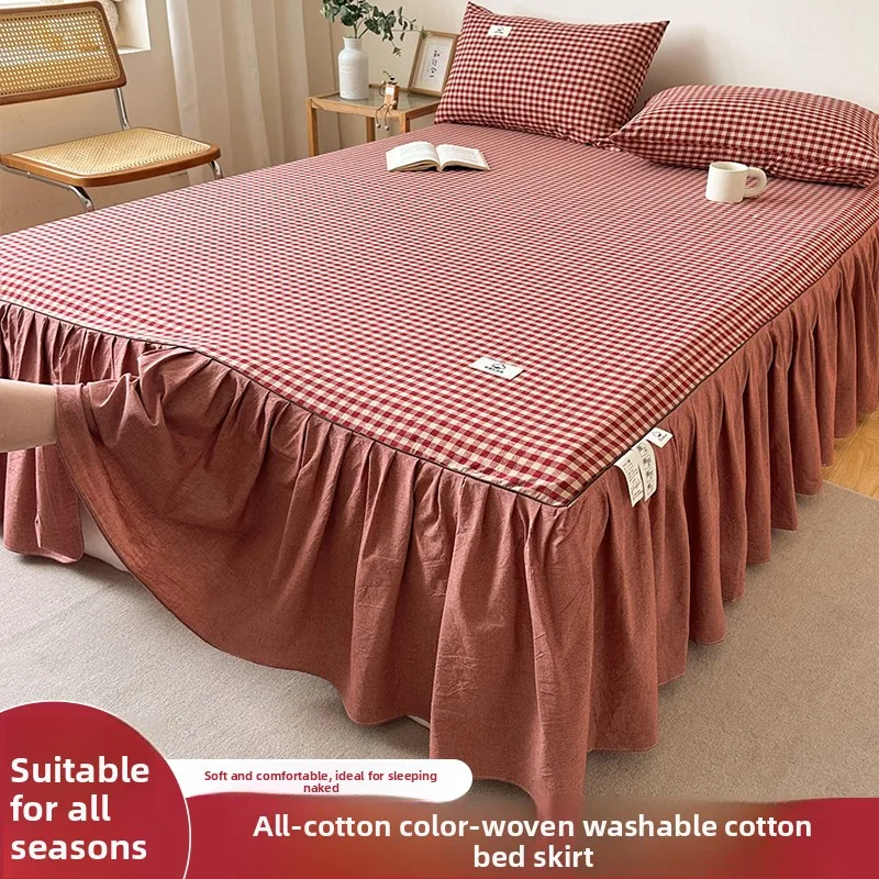 pure-cotton-plaid-anti-slip-bed-skirt-washed-color-woven-simple-design-mattress-protector-cover-new-2026-style-bedding-access