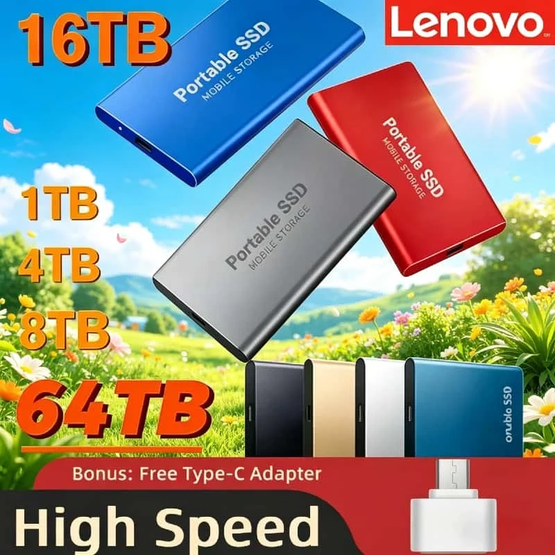 

Высокоскоростной оригинальный портативный внешний SSD-накопитель Lenovo T5 2 ТБ 4 ТБ USB 3.1 Mini, твердотельный накопитель большой емкости, флеш-диск