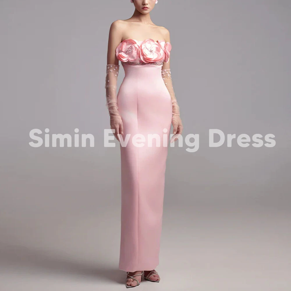 

Simin женские вечерние платья без бретелек с 3D цветами и бисером, Саудовские вечерние платья без рукавов с длинными перчатками, элегантные платья до щиколотки 2025