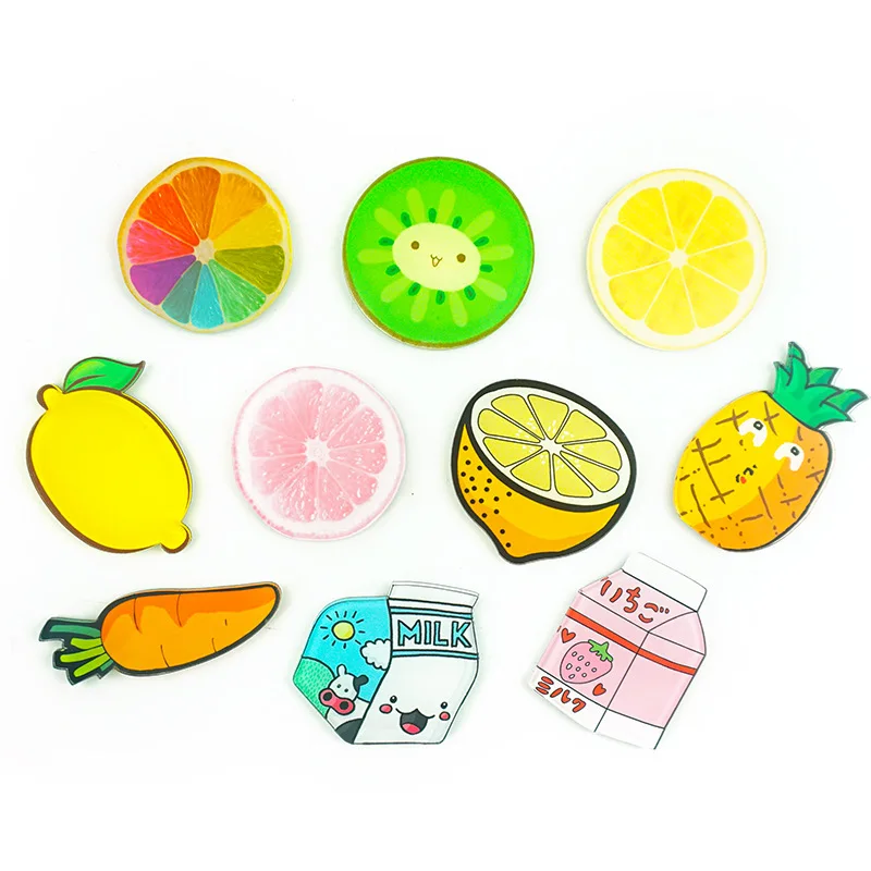 Cartoon Fruit Milk Acrylic Fridge Magnets Cute Refrigerator Stickers Kitchen Home Decoration Gift