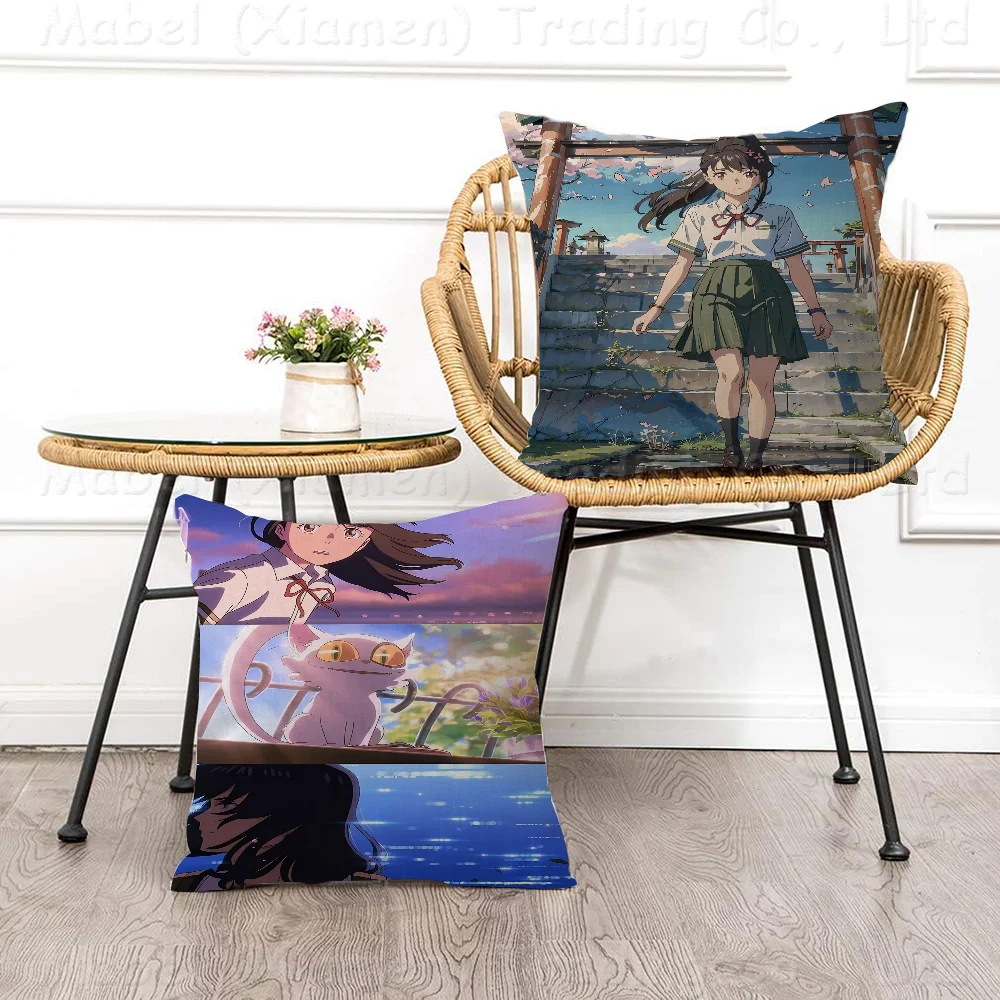 Anime Suzume Pillowcase Toon Gift Cushion Cover Bedroom Home Sofa Chair Seat Decor Pillow Case