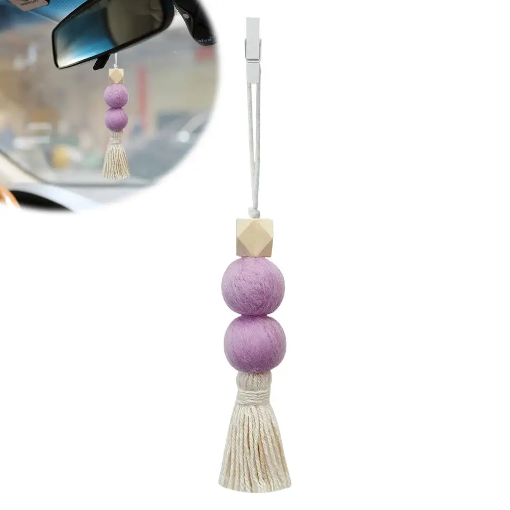 

Hand Woven Natural Wood Beads Eco Friendly Felt Balls Tassel Pendant Aroma Diffuser Car Air Freshener Home Exquisite Decoration