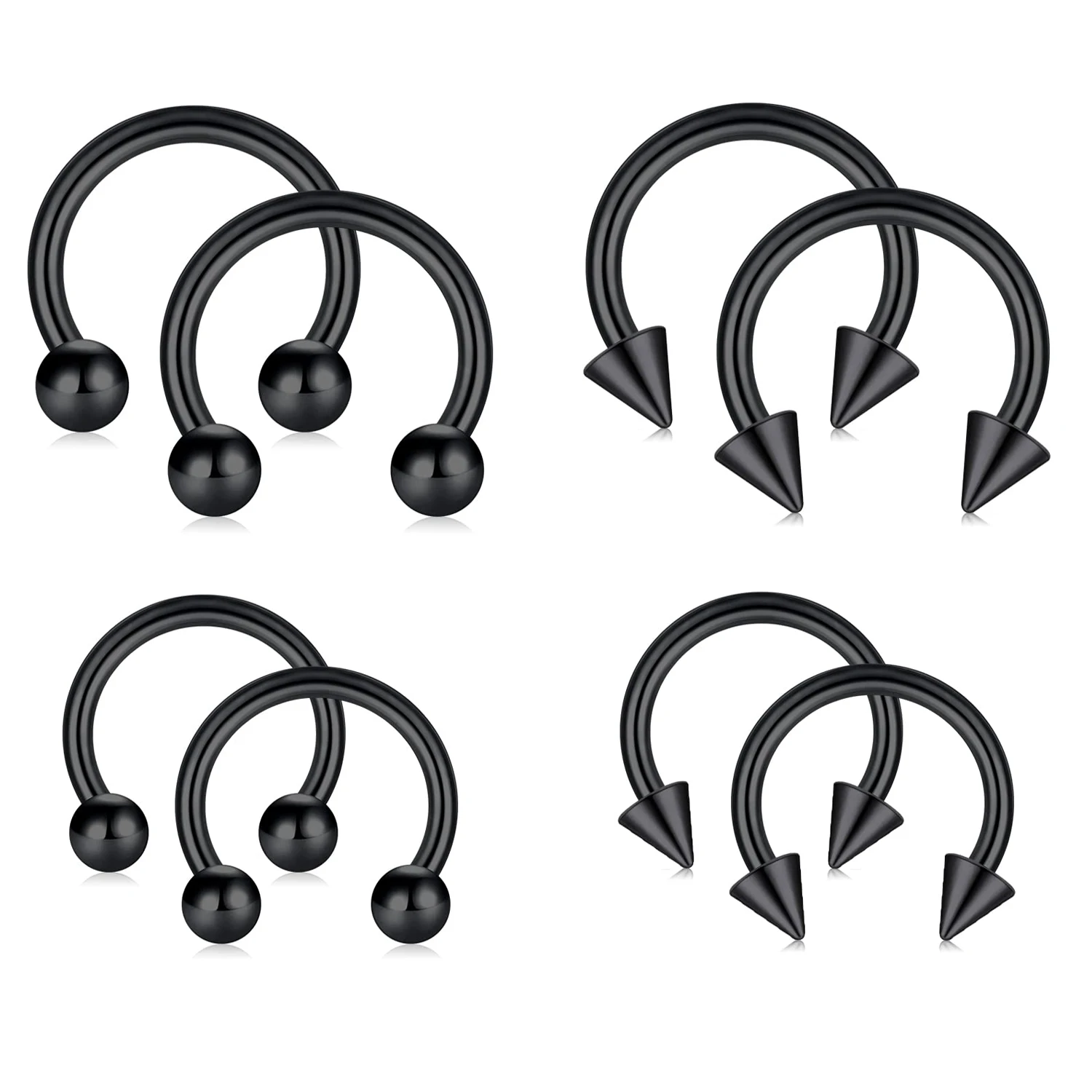 2Pcs 14G 16G 20G Horseshoe Septum Rings Surgical Steel Nose Body Piercing Jewelry Earring Hoop Eyebrow Lip Retainer 8mm 10mm